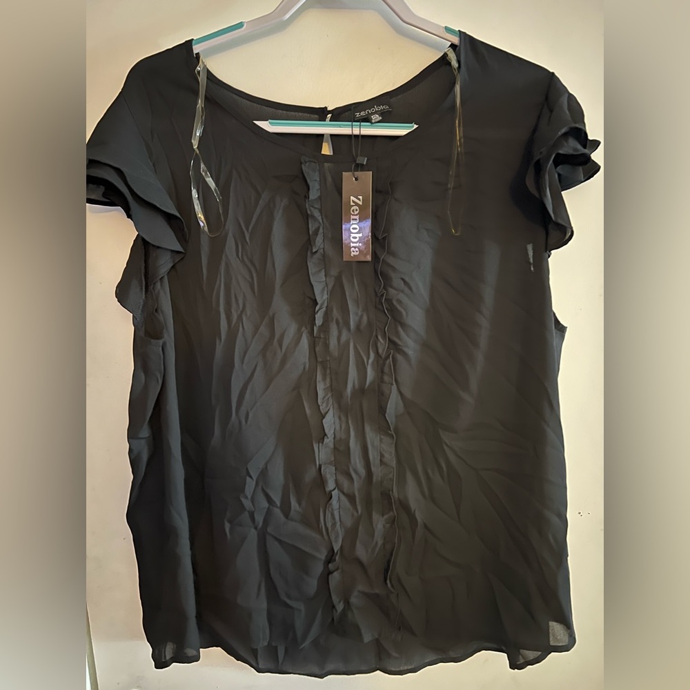 Black Lightweight Blouse with Ruffled Sleeves